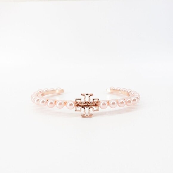 Tory Burch Logo Pearl Cuff Bangle Rose Gold OS - Picture 1 of 14